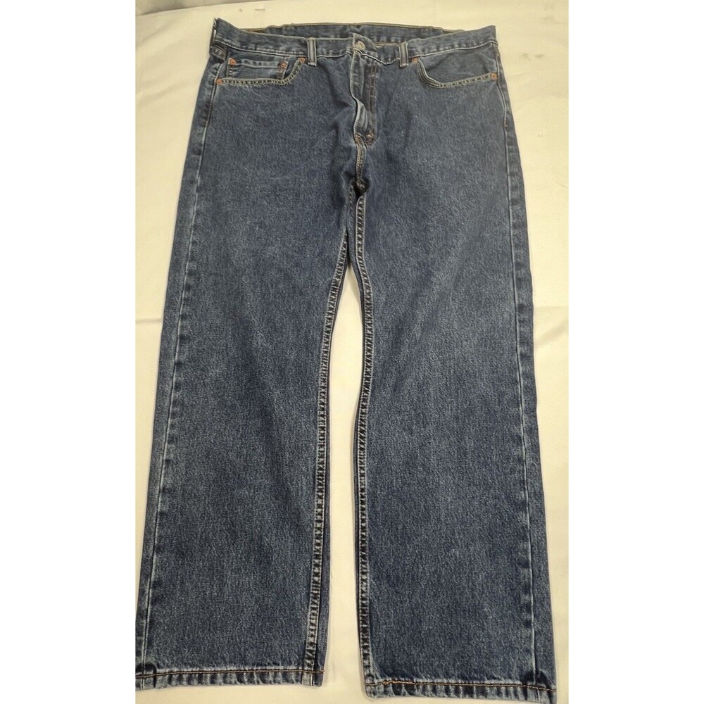 Levis 505 Mens Dark Wash Straight Leg 5 Pocket Denim Blue Jeans 40x28